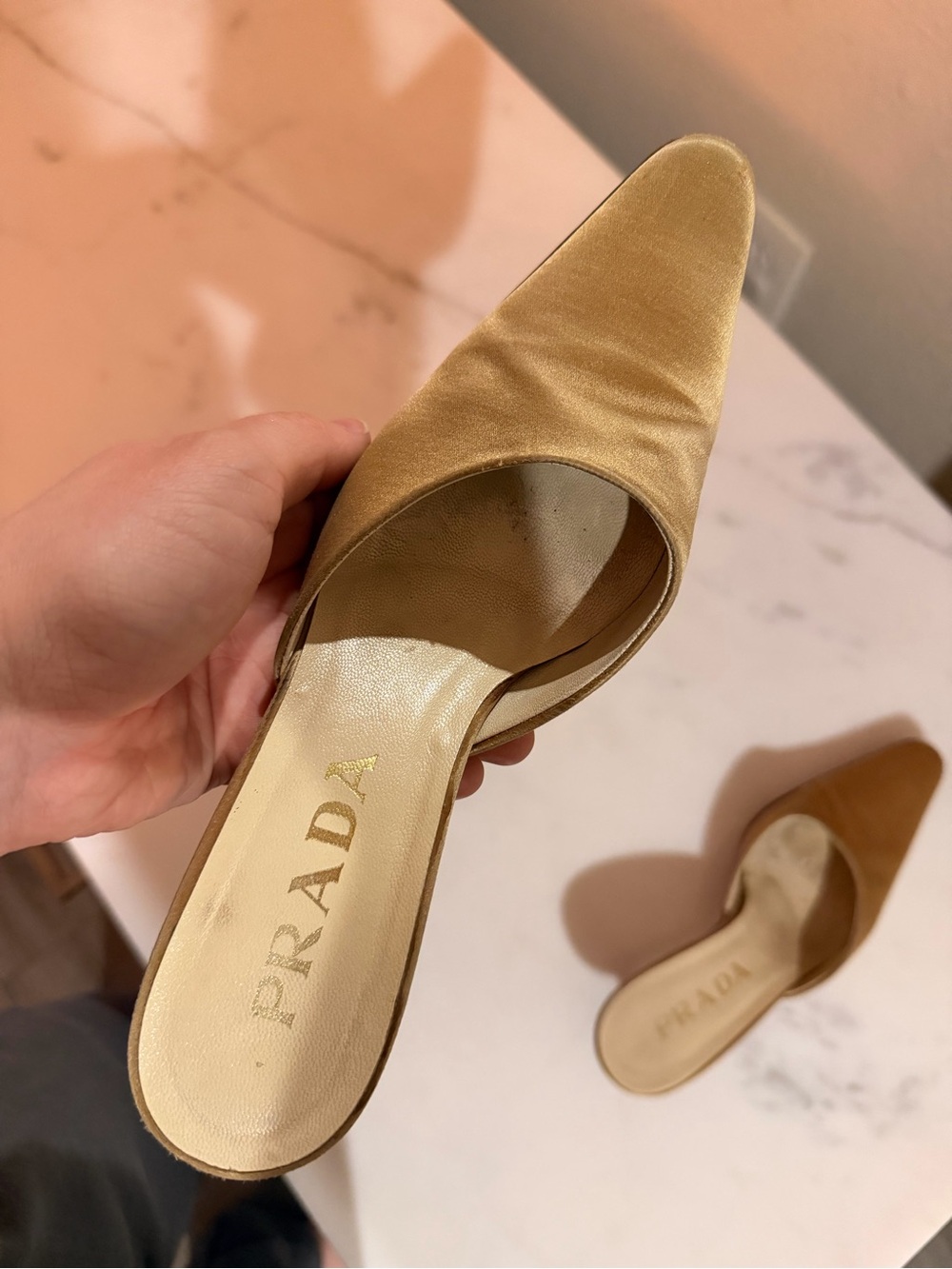 Prada Satin Brown Slip-On Kitten Heel Mules - Picture 5 of 10